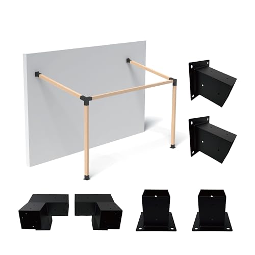 Pergola Halterung Kit 4x4, inklusive 2 Wandsockeln, 2 105° 3-Wege und 2 Sockeln, Wandmontage 15° Schrägdach-Montageset für Beschattungseinrichtungen an Wänden oder Traufe von MEWSDEN