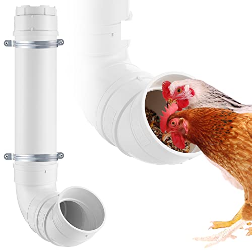 Automatischer Hühner-Futterspender ohne Abfall – 3 kg Kapazität, robustes PVC-Rohr, Hühnerstall-Futterstation, Geflügel-Schwerkraft-Futteranschluss, verwendet im Hühnerstall für Hühner, lange von MEWTOGO