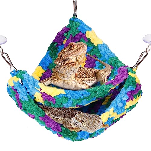 Doppellagige Reptilien-Hängematte – Weiche Bartdrachen Hängematte Schaukel Hängebett mit starken Saugnäpfen & Haken, für Eidechse Gecko Chamäleon Kleine Reptilien Dreieck von MEWTOGO