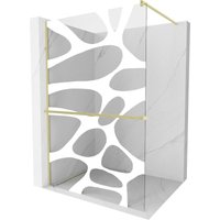 Kioto+ Duschwand mit Walk-in-Regal 130 x 200 cm, weißes Muster, gebürstetes Gold - 800-130-121 - Mexen Kioto+ Duschwand mit Walk-in-Regal 130 x 200 cm, weißes Muster, gebürstetes Gold - 800-130-121 - Mexen von MEXEN