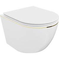 Lena WC-Schüssel Randlos mit slim Sitz und Absenk-Automatik, duroplast, Weiß/gold linien - 302 - Mexen Lena WC-Schüssel Randlos mit slim Sitz und Absenk-Automatik, duroplast, Weiß/gold linien - 302 - Mexen von MEXEN