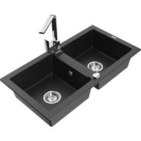 Mario 2-Becken-Granitspüle mit Mischbatterie Rita, Schwarz/Silbermetallic - 6504-73-670300-00 - Mexen Mario 2-Becken-Granitspüle mit Mischbatterie Rita, Schwarz/Silbermetallic - 6504-73-670300-00 - Mexen von MEXEN