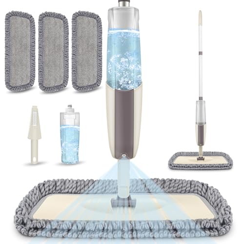 Sprühwischer Bodenwischer Wischer mit Sprühfunktion, MEXERRIS Spray Mop 360 Grad Rotierender Wischmopp mit 3 Wiederverwendbaren Wischpads und 410 ml nachfüllbarer Wassertank für alle Böden von MEXERRIS