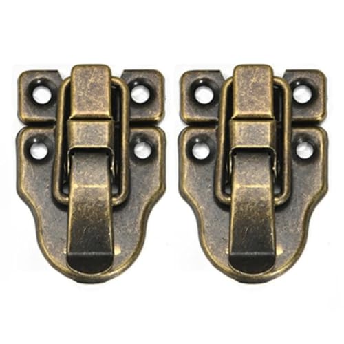 2PCS Vintage Schmuck Holz Box Schnallen Schublade Riegel Dekorative Koffer Haspe Latch Verschluss Clip Möbel Hardware Zubehör(Farbe:Brass) von MEXEWORD