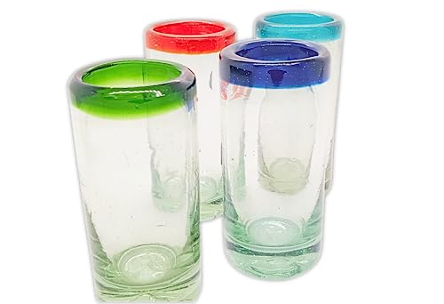 MEXTEQUIL - Authentische mexikanische Tequila-Schnapsgläser – Tequila-Set – 4 Stück – 57 ml – mexikanisches mundgeblasenes Schnapsglas (Farbrand) von MEXTEQUIL