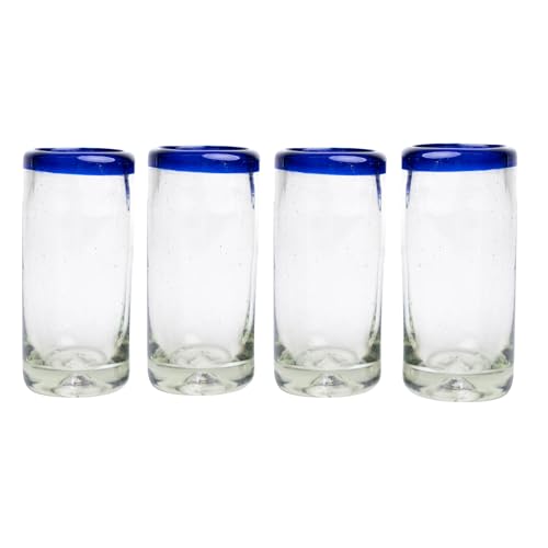MEXTEQUIL - Authentische mexikanische Tequila-Schnapsgläser – Tequila-Set – 4 Stück – 57 ml – mexikanisches mundgeblasenes Schnapsglas (Kobaltrand) von MEXTEQUIL