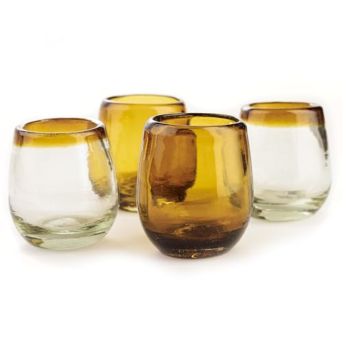 MEXTEQUIL Authentische mexikanische Tequila-Schnapsgläser – Tequila-Set mit Schnapsgläsern – 4 Stück – 60 ml – mexikanisches mundgeblasenes Schnapsglas (Bernsteinfass) von MEXTEQUIL
