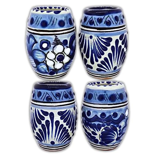 MEXTEQUIL Talavera Schnapsgläser, Set mit 4 authentischen mexikanischen Tequila-Schnapsgläsern, handbemalt, 57 ml (Fass) von MEXTEQUIL
