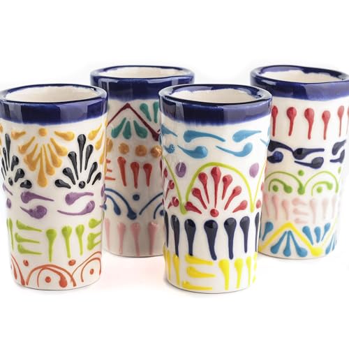 MEXTEQUIL - Talavera Schnapsgläser-Set, authentische mexikanische Tequila-Schnapsgläser – handbemalt – 57 ml (Farben) von MEXTEQUIL