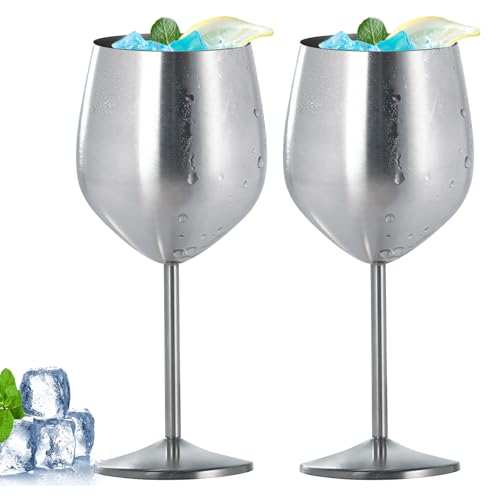 2 Stück Weingläser Aus Edelstahl, Edelstahl Rotweingläser 500ml, Rotweinglas Mit Metallstiel, Bruchsichere Weingläser Weinglas Weinbecher Champagner Gläser Set Für Partys Picknicks Camping(Silber) von MEYAGOT