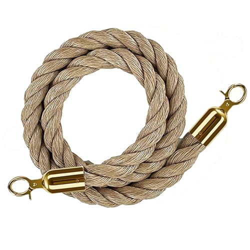 Absperrseil, Absperrseil, Pfosten-Seilbarrieren for Warteschlangenpfosten, Seilsicherheitsbarriere for die Kontrolle von Menschenmengen, Warteschlangenbarriere(Hemp Rope Gold Hooks,3.6m/12ft) von MEYINGOU