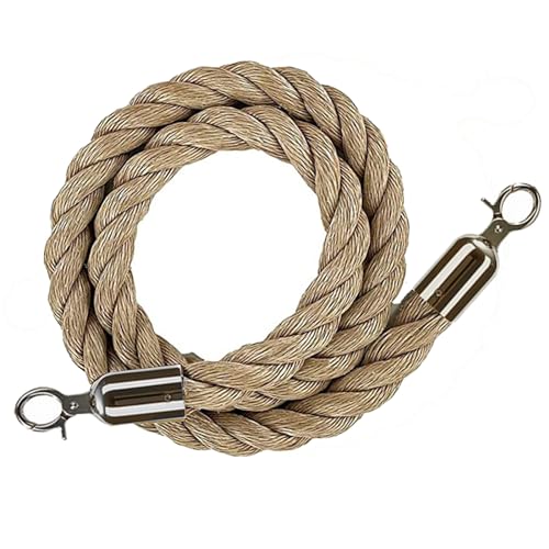 Absperrseil, Absperrseil, Pfosten-Seilbarrieren for Warteschlangenpfosten, Seilsicherheitsbarriere for die Kontrolle von Menschenmengen, Warteschlangenbarriere(Hemp Rope Silver Hooks,1.8m/6ft) von MEYINGOU