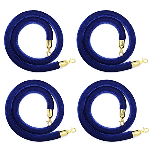 MEYINGOU Samtpfostenseil, 4er-Pack Absperrseile aus Samt, Pfostenständer-Hängeseil mit weichem Schaumstoffkern und Schnappenden(Blue,120cm/47in) von MEYINGOU