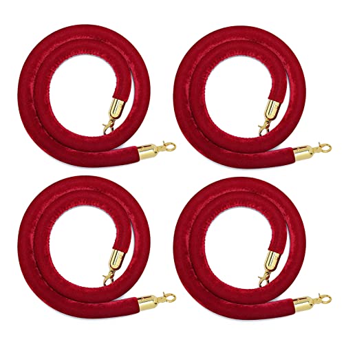 MEYINGOU Samtpfostenseil, 4er-Pack Absperrseile aus Samt, Pfostenständer-Hängeseil mit weichem Schaumstoffkern und Schnappenden(Deep Red,150cm/59in) von MEYINGOU