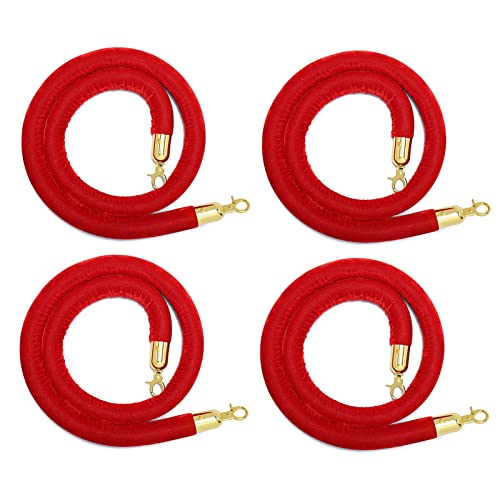 MEYINGOU Samtpfostenseil, 4er-Pack Absperrseile aus Samt, Pfostenständer-Hängeseil mit weichem Schaumstoffkern und Schnappenden(Red,90cm/35in) von MEYINGOU