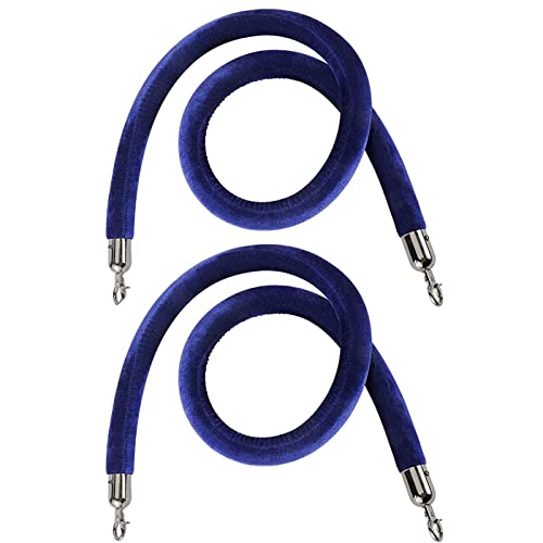MEYINGOU Samtpfostenseil, Seil-Sicherheitsbarriere mit silbernen Haken, Warteschlangen-Absperrseile for Teppichveranstaltungen, 2 Stück(Blue,9ft/274cm) von MEYINGOU
