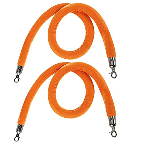 MEYINGOU Samtpfostenseil, Seil-Sicherheitsbarriere mit silbernen Haken, Warteschlangen-Absperrseile for Teppichveranstaltungen, 2 Stück(Orange,6ft/185cm) von MEYINGOU