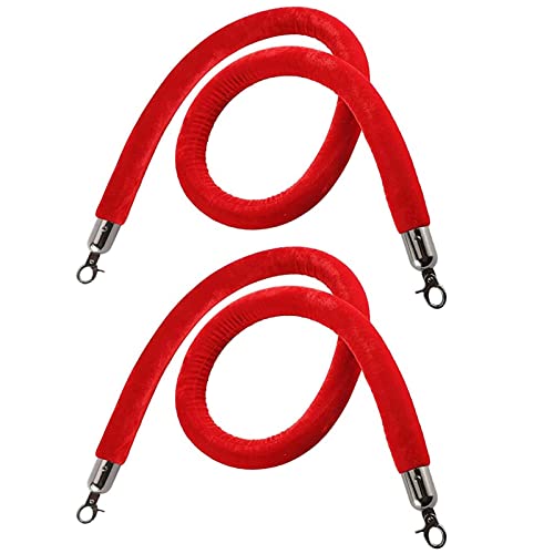 MEYINGOU Samtpfostenseil, Seil-Sicherheitsbarriere mit silbernen Haken, Warteschlangen-Absperrseile for Teppichveranstaltungen, 2 Stück(Red,4ft/120cm) von MEYINGOU