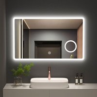 Badezimmerspiegel 100x60cm led Badspiegel Wandspiegel mit Kaltweiß Beleuchtung, Touch-Schalter und 3x Vergrößerung - Meykoers von MEYKOERS