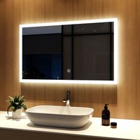 Badspiegel mit Beleuchtung 100x60 Badezimmerspiegel 3 Lichtfarbe led Energie Wandspiegel mit Touchschalter, Warmweiß/Neutral/Kaltweiß - Meykoers von MEYKOERS