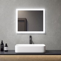 Badspiegel mit Beleuchtung 60x50cm Warmweiße und Kaltweiße, led Badezimmerspiegel mit Beschlagfrei und Taste - Meykoers von MEYKOERS