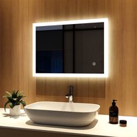 Badspiegel mit Beleuchtung 70x50 Badezimmerspiegel Kaltweiß led Energie Wandspiegel mit Touchschalter, Dimmbar - Meykoers von MEYKOERS