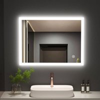 Badspiegel mit Beleuchtung 80x60 Badezimmerspiegel 3 Lichtfarbe led Energie Wandspiegel mit Touchschalter, Beschlagfrei, Warmweiß/Neutral/Kaltweiß von MEYKOERS
