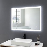Badspiegel mit Beleuchtung 80x60cm Beschlagfrei, Badezimmerspiegel mit Dimmbar 3-Farben-Beleuchtung, Touch-Schalter - Meykoers von MEYKOERS