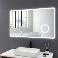 Badspiegel mit Beleuchtung Badezimmerspiegel mit 3-Fach Vergrößerung Kaltweiß led Wandspiegel 100x60cm mit Touch-Schalter - Meykoers von MEYKOERS