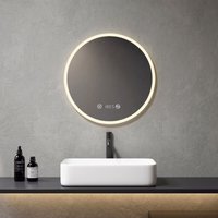Badspiegel mit Beleuchtung Rund 60cm Badezimmerspiegel, Badspiegel mit Touch, Beschlagfrei, Uhr, Temperatur, Memory-Funktion, Helligkeit Einstellbar von MEYKOERS