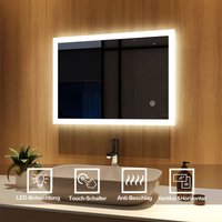 Badspiegel 50x70cm Wandspiegel mit Beschlagfrei, Badezimmerspiegel mit led Beleuchtung, Badezimmerspiegel mit Touch, Kaltweiß Beleuchtung - Meykoers von MEYKOERS