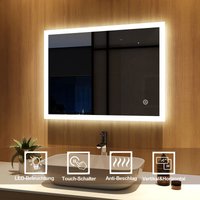 Badspiegel 80x60cm Wandspiegel mit Beschlagfrei, Badezimmerspiegel mit led Beleuchtung, Badezimmerspiegel mit Touch, Kaltweiß Beleuchtung - Meykoers von MEYKOERS