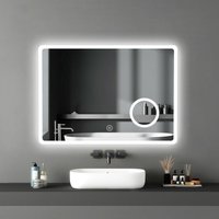 80x60cm led Badspiegel mit Beschlagfrei Kaltweiß Beleuchtung Badezimmerspiegel, Wandspiegel mit 3X Vergrößerung und Touch - Meykoers von MEYKOERS