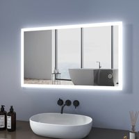 Meykoers - Badspiegel mit Beleuchtung 100x60cm led Dimmbar Badezimmerspiegel Wandspiegel, Touch Steuerung, Warmweiß /Kaltweiß /Neutral von MEYKOERS