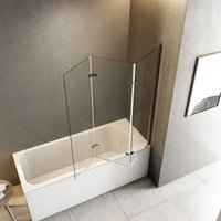 Duschabtrennung 120x140cm Duschwand für Badewanne, Dreifalten Duschwand Badewannenaufsatz mit 6mm Nano Easy Clean Glas - Meykoers von MEYKOERS