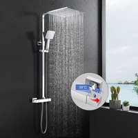 Meykoers - Duschset Duscharmatur mit Thermostat, Duschsystem Duschsäule Brausegarnitur Brauseset Eckig mit Duschstange, Duschkopf, Handbrause und von MEYKOERS