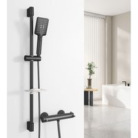Meykoers - Handbrause mit Duschstangen Duschzubehör 3 Funktionen Handbrause Edelstahl Duschstange und 1.5m Duschschläuche mit Seifenhalter Schwarz von MEYKOERS