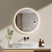 Led Badspiegel Rund Badezimmerspiegel 60cm Badezimmerspiegel mit Neutral Beleuchtung(4300K) Wandspiegel mit Touch-Schalter, Uhr, Temperatur, Dimmbar, von MEYKOERS