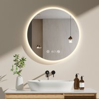 Led Badspiegel Rund Badezimmerspiegel 70cm Badezimmerspiegel mit Neutral Beleuchtung(4300K) Wandspiegel mit Touch-Schalter, Uhr, Temperatur, Dimmbar, von MEYKOERS