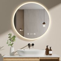 Led Badspiegel Rund Badezimmerspiegel 80cm Badezimmerspiegel mit Neutral Beleuchtung(4300K) Wandspiegel mit Touch-Schalter, Uhr, Temperatur, Dimmbar, von MEYKOERS