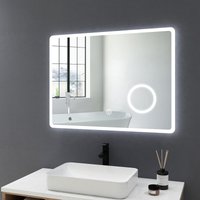 Led Badspiegel 80x60cm Badezimmerspiegel mit Beleuchtung mit 3X Vergrößerung, Touch-Schalter und Beschlagfrei, Warmweiß/Kaltweiß/Neutral Licht von MEYKOERS