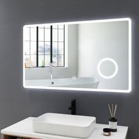 Badspiegel 100x60cm Touch Schalter Badezimmerspiegel mit 3X Vergrößerung, Kaltweiß Licht Wandspiegel IP44 - Meykoers von MEYKOERS