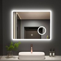 Meykoers Badspiegel LED 80x60cm Badezimmerspiegel mit Kaltweiß Beleuchtung mit Touch-Schalter und 3x Vergrößerung von MEYKOERS