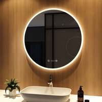 Badspiegel mit Beleuchtung 80cm badspiegel Rund led mit Touch, Anti-Beschlag, Uhr, Dimmbare Helligkeit Badezimmerspiegel - Meykoers von MEYKOERS
