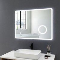 Meykoers Badspiegel mit Beleuchtung Badezimmerspiegel mit 3-Fach Vergrößerung Kaltweiß LED Wandspiegel 80x60cm mit Touch-Schalter von MEYKOERS