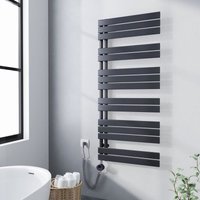 Meykoers Elektrischer Handtuchheizkörper 1385 x 600 mm Anthrazit heizkörper, Asymmetrie Design Handtuchtrockner mit 800W Heizstab - Linker Anschluss von MEYKOERS