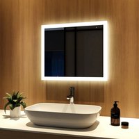 Meykoers - Badspiegel mit LED-Beleuchtung 50x60cm Badezimmerspiegel mit Taste und Beschlagfrei, Kaltweiß/Warmweiß Licht 6500K/3000K - 50x60cm | von MEYKOERS