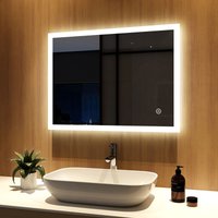Meykoers Badspiegel mit LED-Beleuchtung 80x60cm Badezimmerspiegel mit Touchschalter und Beschlagfrei, 3 Lichtfarben, Kaltweiß/Warmweiß/Neutral Licht von MEYKOERS