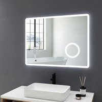 Led Badspiegel 80x60cm Badezimmerspiegel mit Beleuchtung mit 3X Vergrößerung, Touch-Schalter und Beschlagfrei, Lichtspiegel Kaltweiß 6500K - Meykoers von MEYKOERS