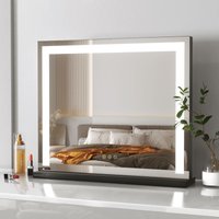 Meykoers - neuwertig] Schminkspiegel led Beleuchtung Hollywood Kosmetikspiegel mit Touch, 3 Lichtfarben, Dimmbar, 50 x 42cm Schwarz von MEYKOERS